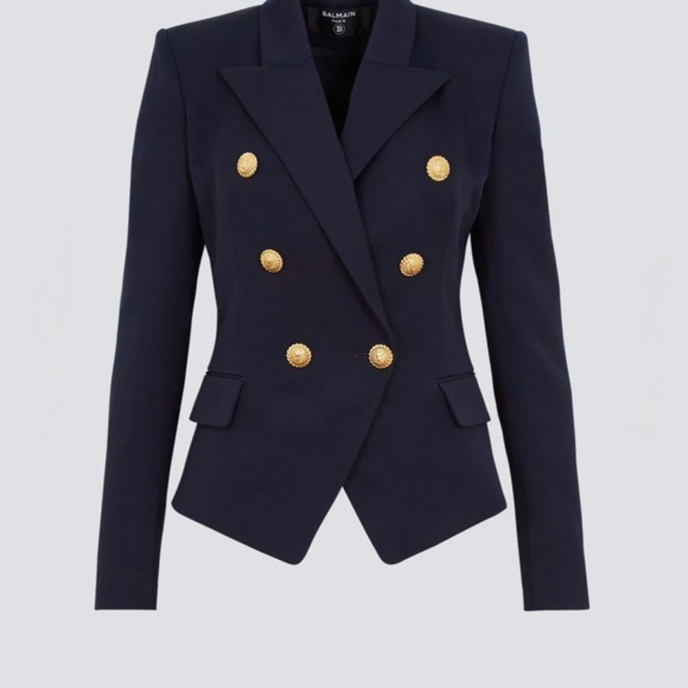 Balmain Fitted Wool Women's Navy Double-Breasted Blazer - FR 38 US 6